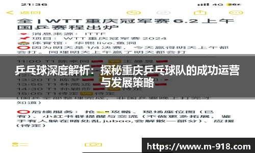 乒乓球深度解析：探秘重庆乒乓球队的成功运营与发展策略